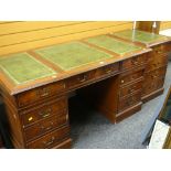 VICTORIAN STYLE MAHOGANY PEDESTAL DESK with inset leather top, 144cms wide, and filing cabinet en