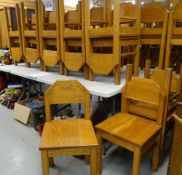 SET OF FOURTEEN WOODEN CHURCH HALL CHAIRS