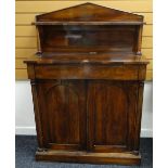 REGENCY ROSEWOOD CHIFFONIER SHELF STAGE BACK, ARCHED PANELED CUPBOARDS, 92 x 39 x 132cms