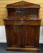 REGENCY ROSEWOOD CHIFFONIER SHELF STAGE BACK, ARCHED PANELED CUPBOARDS, 92 x 39 x 132cms