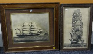 TWO BLACK AND WHITE FRAMED SHIP PRINTS of the Macquari, Australia, built circa 1875, 56 x 33cms, and