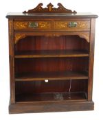 LATE VICTORIAN ROSEWOOD MARQUETRY BOOKCASE, 92 x 30 x 114cms