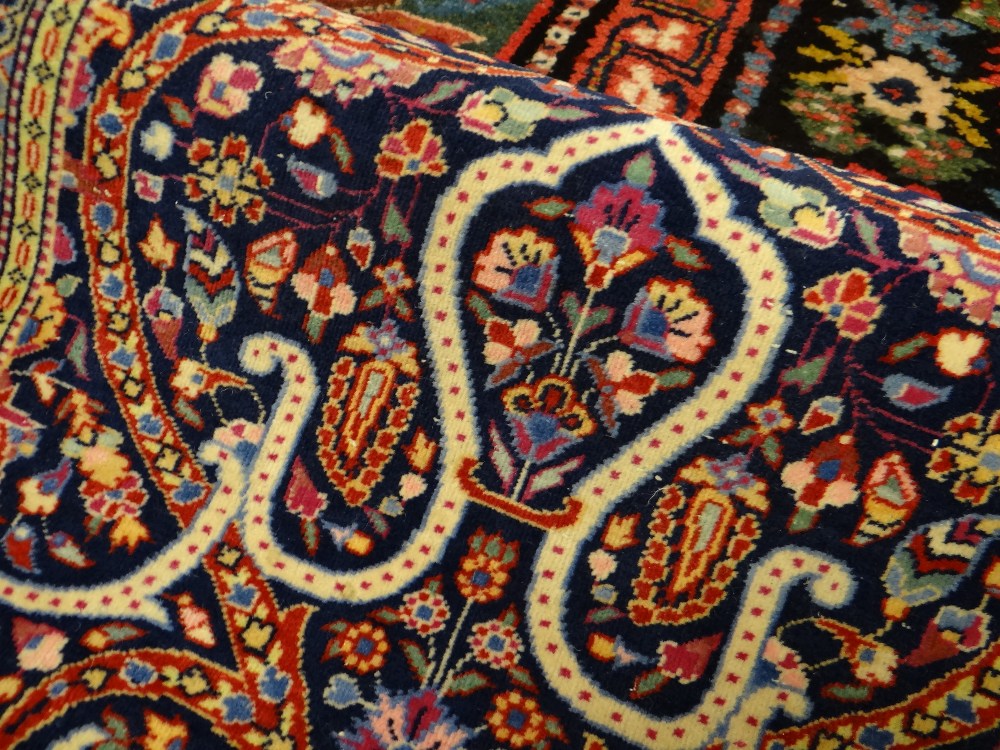 PERSIAN GARDEN RUG with indigo field, stylized flowers, arabesque compartments, lotus border, - Image 7 of 7