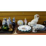 ASSORTED DECORATIVE CERAMICS including Staffordshire spaniel, Chinese blue and white vase, pair