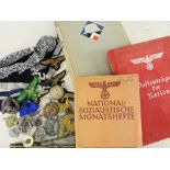 THIRD REICH ITEMS including collection of cloth badges, reproduction metal badges, epaulets and