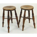PAIR OF 19TH CENTURY TURNED BEECH & ELM FOOT STOOLS, 51cms high (2)