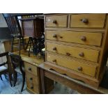 SMALL PINE FIVE DRAWER CHEST and pine writing table with three drawers to the side (2)