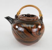 DEREK EMMS black and brown glazed teapot (temmoku, spout chipped), 18cms wide