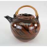 DEREK EMMS black and brown glazed teapot (temmoku, spout chipped), 18cms wide