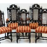 SET OF EIGHT CAROLEAN STYLE CARVED OAK & CANED DINING CHAIRS, including two armchairs