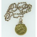 VICTORIA GOLD DOUBLE SOVEREIGN DATED 1887 on 9ct gold chain, 28.9gms overall