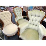 VICTORIAN WALNUT OR STYLE OCCASIONAL CHAIRS comprising armchair, nursing chair and reproduction