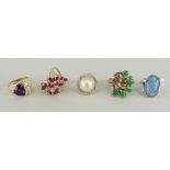 PARCEL OF 14CT YELLOW GOLD & ONE 14CT WHITE GOLD DRESS RING set with opal, diamonds, rubies ETC,