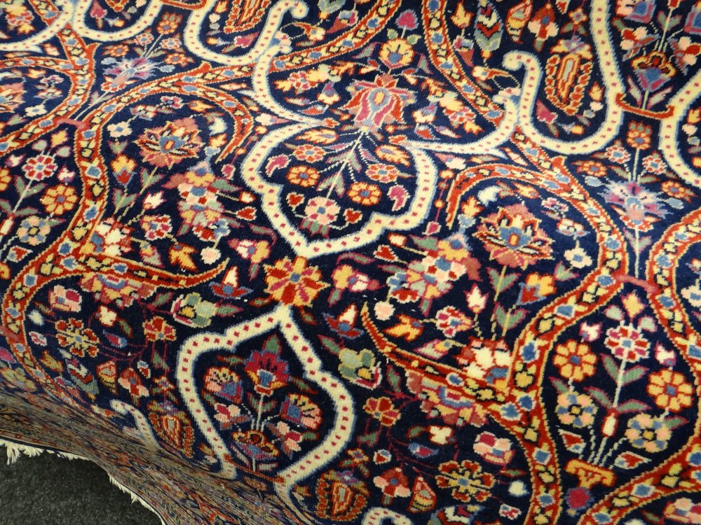 PERSIAN GARDEN RUG with indigo field, stylized flowers, arabesque compartments, lotus border, - Image 2 of 7