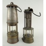 VICTORIAN BRASS DAVY MINERS SAFETY LAMP with gauze funnel, stamped with Prince of Wales feathers,