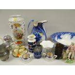 ASSORTED CERAMICS including jug and basin, pewter jug, Whitefriars glass vase