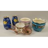 ASSORTED DECORATIVE CERAMICS including three plant pots