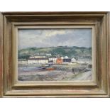 IAN HOUSTON (b.1934) oil on board - harbour scene, entitled verso 'At Lower Fishguard', signed, 25 x