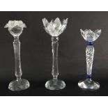 THREE SWAROVSKI SILVER CRYSTAL FLOWER CANDLE HOLDERS IN BOXES (3)