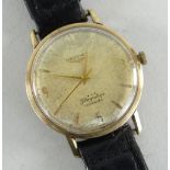 LONGINES FLAGSHIP AUTOMATIC GENTS 9CT GOLD WRISTWATCH, the back engraved 'Rhodd hufenfa de arfon I