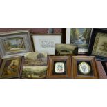 ASSORTED PICTURES including three small landscape oil on board inscribed by Edward Priestley, pair