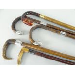 ASSORTED WALKING CANES, including one with faux tortoise shell handle and 9ct collar, two with