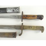 TWO BAYONETS comprising early 20th Century 1907 pattern bayonet and scabbard and reproduction