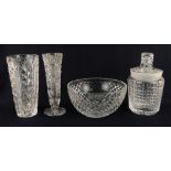 ASSORTED CUT GLASS including Waterford tapering vase and Waterford jar and cover (4)