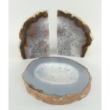 POLISHED QUARTZ (CHALCEDONY) BOOKENDS & ASHTRAY/DISH (3)