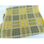 VINTAGE WELSH WOOLEN TAPESTRY BLANKET, mustard, sage and green