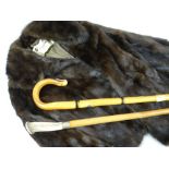 TWO WALKING CANES & A FUR STOLE (3)