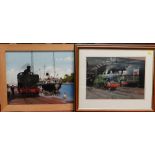 RAILWAY INTEREST PICTURES comprising Archie Jones acrylic - St Helier docking beside GWR tank