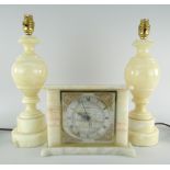 MID CENTURY SMITHS EIGHT-DAY TABLE CLOCK in onyx encasement with silver dial, and pair of marble