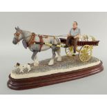 BORDER FINE ARTS MODEL B1015 'Pot Cart' cart and shire horse number 382/600, mahogany plinth,