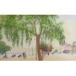 H HERBERT watercolour - figures walking along tree lined avenue, entitled on adjoining label 'The