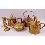 ASSORTED BRASS including pair of candlesticks, four kettles ETC