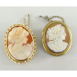 9CT GOLD CAMEO BAR BROOCH & ANOTHER SIMILAR IN YELLOW METAL (2)