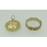 14K GOLD 'I LOVE NY' PENDANT TOGETHER WITH YELLOW METAL FEATHER RING, 3.2gms overall. (2)