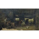 JOSEPH WRIGHTSON McINTYRE (FL.1866 - 1888) oil on canvas - entitled 'The Forge', signed and dated
