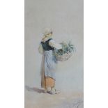 G BONETTI (19th Century Italian) watercolour - peasant girl with basket, entitled verso 'Study of an