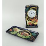 MOORCROFT 'QUEENS CHOICE' PATTERN 'FIG & PEACH' MANTLE CLOCK & PIN TRAY, circa 2000, impressed and