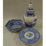 MODERN SPODE ITALIAN LAMP, PLATES, CAKE STAND & SALAD BOWL