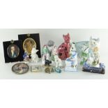 ASSORTED CAT & OTHER FIGURES and portrait miniatures (Nelson, Napoleon ETC)