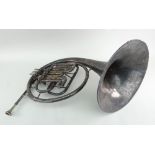 VINTAGE WHITE METAL FRENCH HORN WITH CANVAS CASE