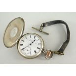 SILVER HALF HUNTER POCKET WATCH, the enamel face marked 'Kendal & Dent, London', engraved to the