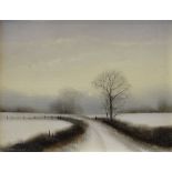 MICHAEL JOHN HILL (b.1956) oil on board - winter scene with track and trees, signed, 18.5 x 24cms