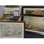 ASSORTED PICTURES including unframed oils, 20th Century sketches and printed plan map of Hastings