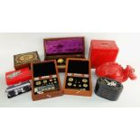 ASSORTED COLLECTABLES including three novelty toy money banks, music box, boxed Hydrometer, two