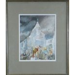 TOM GAMBLE (B.1924) watercolour - ruined Church, signed, 27 x 21cms