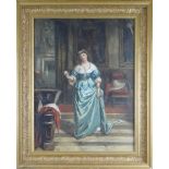 GEORGE CLARK STANTON R.S.A (1832 -1894) watercolour - lady in a blue dress entitled 'Her New